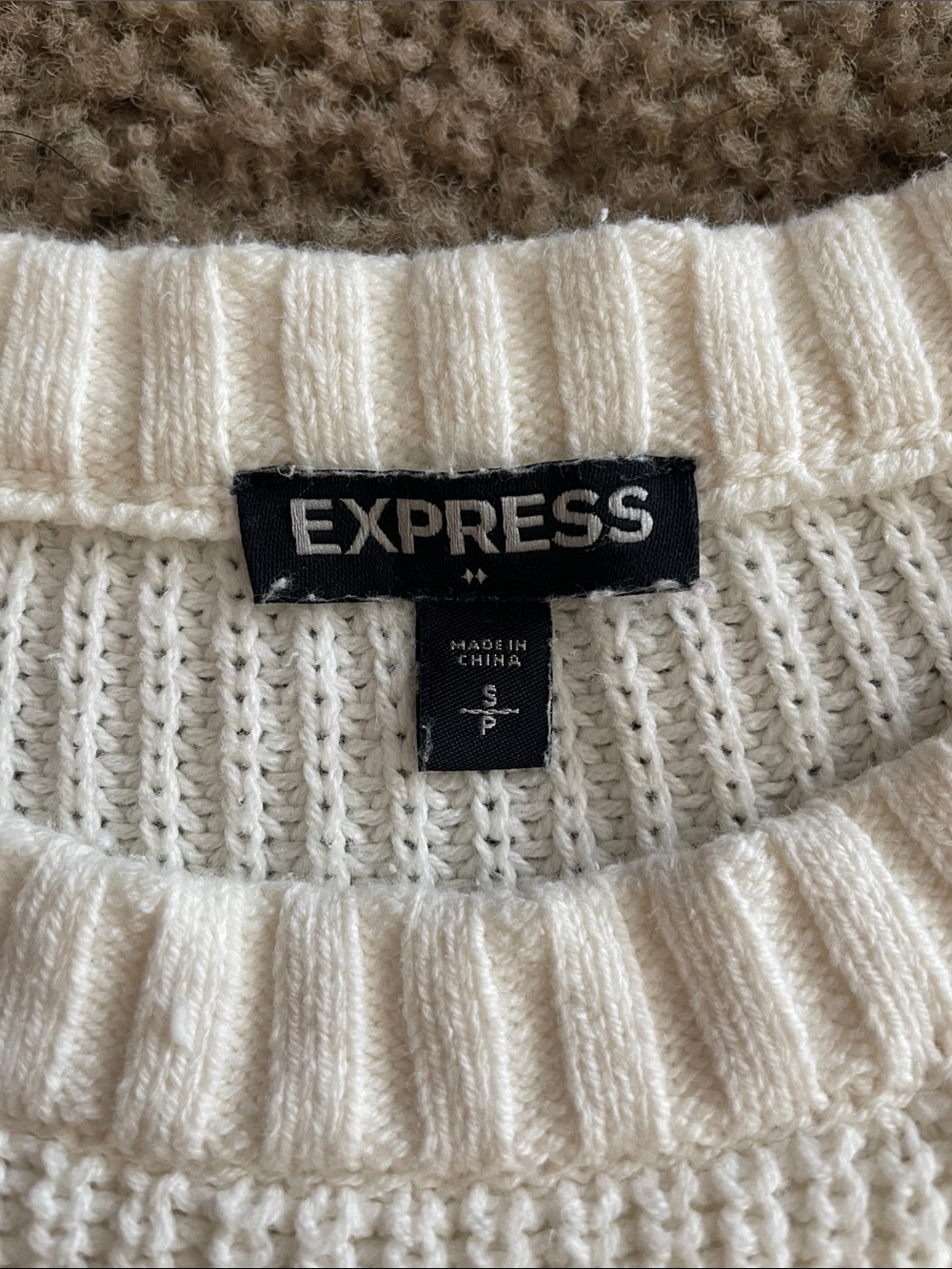 Express Cream Ribbed Crewneck Pullover - Picture 2 of 9